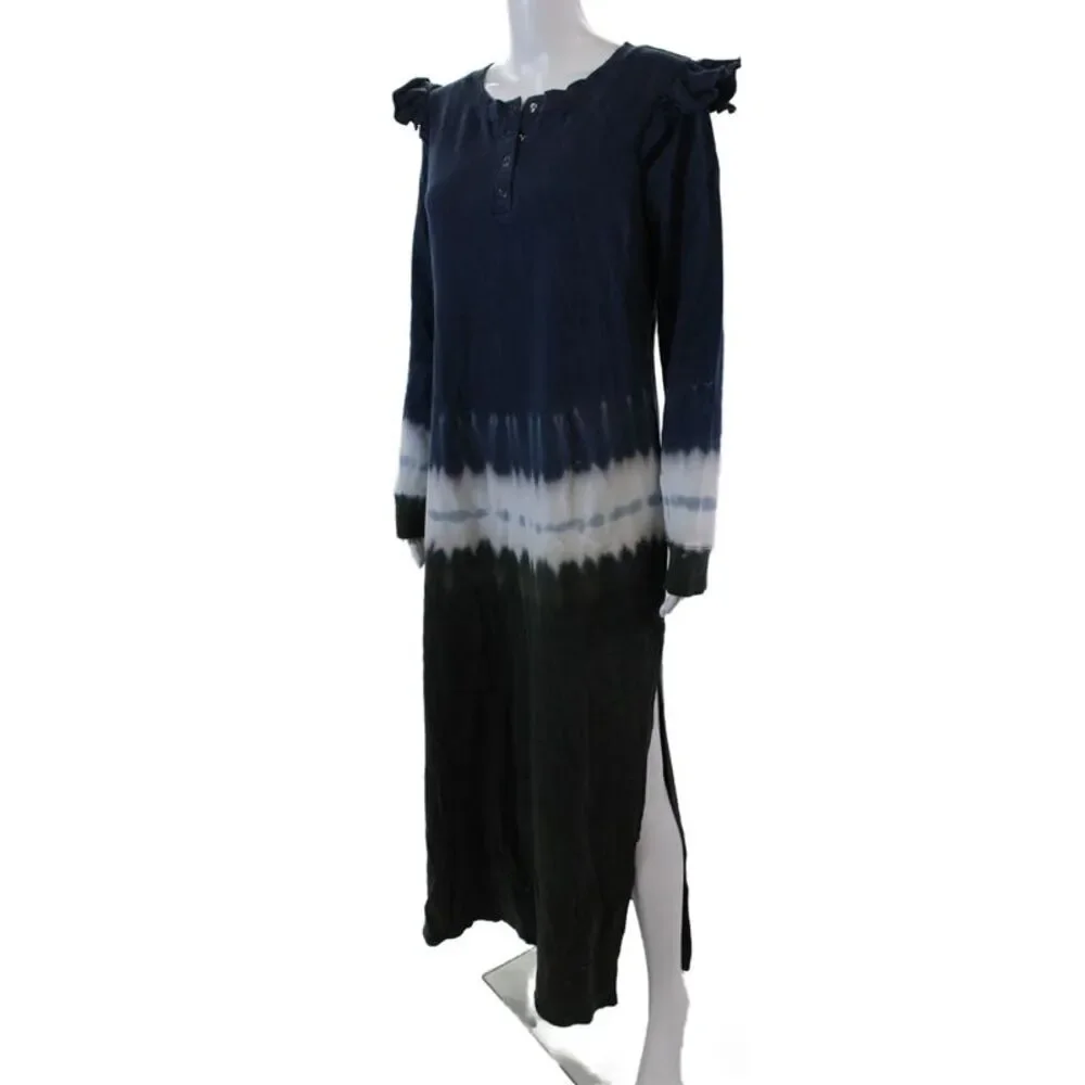 Z Supply Womens Cotton Tie Dye Long Sleeve Sweatshirt Maxi Dress Navy Size M